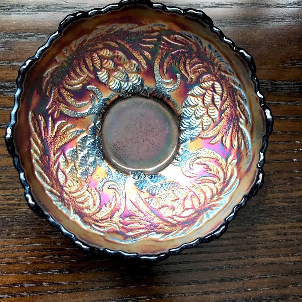 Fenton Glass Iridized Blue Carnival Glass Pine Cone 5 1/4” Bowl
